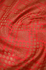 Red Banarasi Silk Fabric with Criss-Cross Floral Pattern