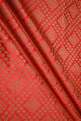 Red Banarasi Silk Fabric with Criss-Cross Floral Pattern