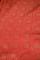 Red Banarasi Silk Fabric with Criss-Cross Floral Pattern