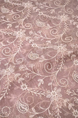 Mauve Tissue Silk Fabric with Chikankari Floral Embroidery