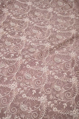 Mauve Tissue Silk Fabric with Chikankari Floral Embroidery