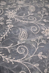 Grey Tissue Silk Fabric with Chikankari Floral Embroidery