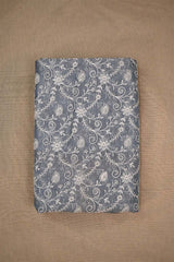 Grey Tissue Silk Fabric with Chikankari Floral Embroidery