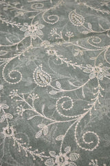 Sage Green Tissue Silk Fabric with Chikankari Floral Embroidery