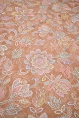 Peach Tissue Silk Fabric with Floral Resham Embroidery