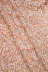 Peach Tissue Silk Fabric with Floral Resham Embroidery