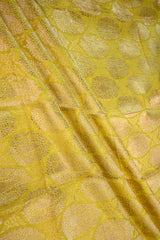 Yellow Banarasi Silk Fabric with Floral Detailing