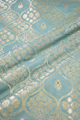 Sky Blue Banarasi Silk Fabric with Floral Ornament Pattern