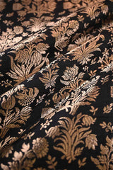 Black Banarasi Silk Fabric with Gold Zari Intricate Floral Jaal