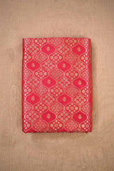 Deep Red Banarasi Silk Fabric with Floral Ornament Pattern