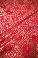 Deep Red Banarasi Silk Fabric with Floral Ornament Pattern