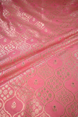 Pink Banarasi Silk Fabric with Floral Ornament Pattern