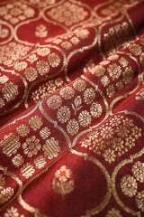 Brown Banarasi Silk Fabric with Floral Ornament Pattern