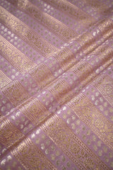 Lilac Banarasi Silk Fabric with Floral & Paisley Stripes