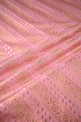 Pink Banarasi Silk Fabric with Floral & Paisley Stripes