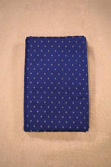 Deep Blue Banarasi Silk Fabric with Tanchoi and Gold Zari Motifs