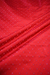 Red Banarasi Silk Fabric with Tanchoi and Gold Zari Motifs