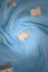 Sky Blue Chiniya Banarasi Silk Fabric with Pichwai Motifs