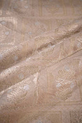 Off White Banarasi Silk Fabric with Floral Ornament Pattern