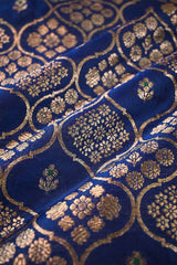 Blue Banarasi Silk Fabric with Floral Ornament Pattern
