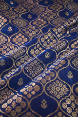 Blue Banarasi Silk Fabric with Floral Ornament Pattern