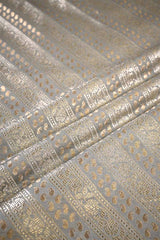 Grey Banarasi Silk Fabric with Floral & Paisley Stripes