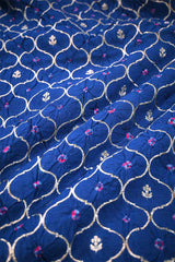 Blue Chiniya Silk Fabric with Jaal and Bandhani Print