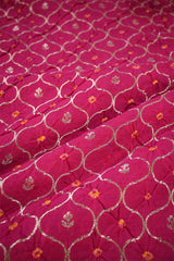 Pink Chiniya Silk Fabric with Jaal and Bandhani Print