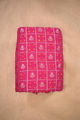 Pink Chiniya Banarasi Silk Fabric with Zari Checks & Motifs
