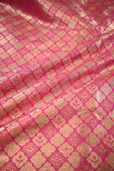 Pink Banarasi Silk Brocade Fabric with Gold Zari Work