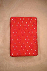 Red Banarasi Silk Fabric with Gold Zari Small Floral Buti