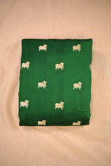 Bottle Green Chiniya Banarasi Silk Fabric with Pichwai Motifs