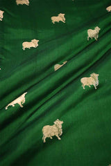 Bottle Green Chiniya Banarasi Silk Fabric with Pichwai Motifs