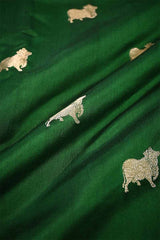 Bottle Green Chiniya Banarasi Silk Fabric with Pichwai Motifs