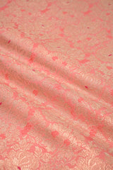 Peach Banarasi Silk Fabric with Rose Brocade Jaal