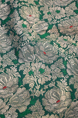 Rama Green Banarasi Silk Fabric with Rose Brocade Jaal