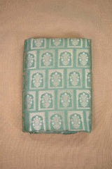 Mint Green Banarasi Silk Fabric with Floral Ornament Pattern