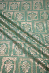 Mint Green Banarasi Silk Fabric with Floral Ornament Pattern