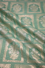 Mint Green Banarasi Silk Fabric with Floral Ornament Pattern