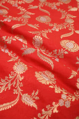 Red Banarasi Silk Fabric with Floral Sona Rupa Work