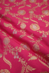 Pink Banarasi Silk Fabric with Floral Sona Rupa Work