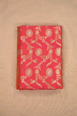Reddish Peach Banarasi Silk Fabric with Floral Sona Rupa Work