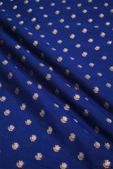 Blue Banarasi Silk Fabric with Floral Gold Zari Work