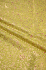 Lime Green Banarasi Silk Fabric with Meenakari Floral Jaal Design