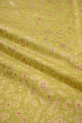 Lime Green Banarasi Silk Fabric with Meenakari Floral Jaal Design