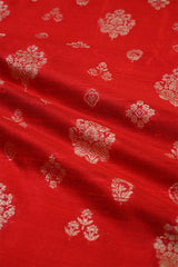 Red Raw Silk Fabric with Zari Meenakari Work