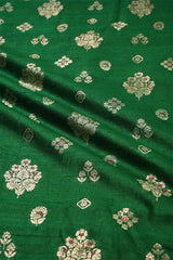 Green Raw Silk Fabric with Zari Meenakari Work