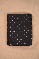 Black Raw Silk Fabric with Gold and Silver Motifs
