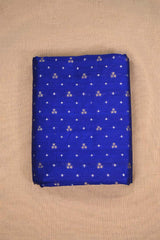 Royal Blue Raw Silk Fabric with Gold and Silver Motifs