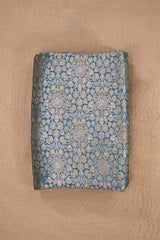 Teal Blue Banarasi Chiniya Silk Fabric with Multicolor Floral Meenakari Work